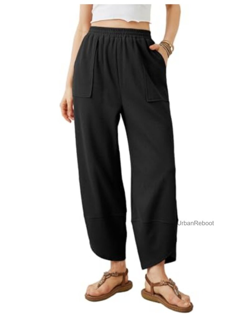 Womens Baggy Wide Leg Pants Casual Elastic Waisted Harem Pants High Rise